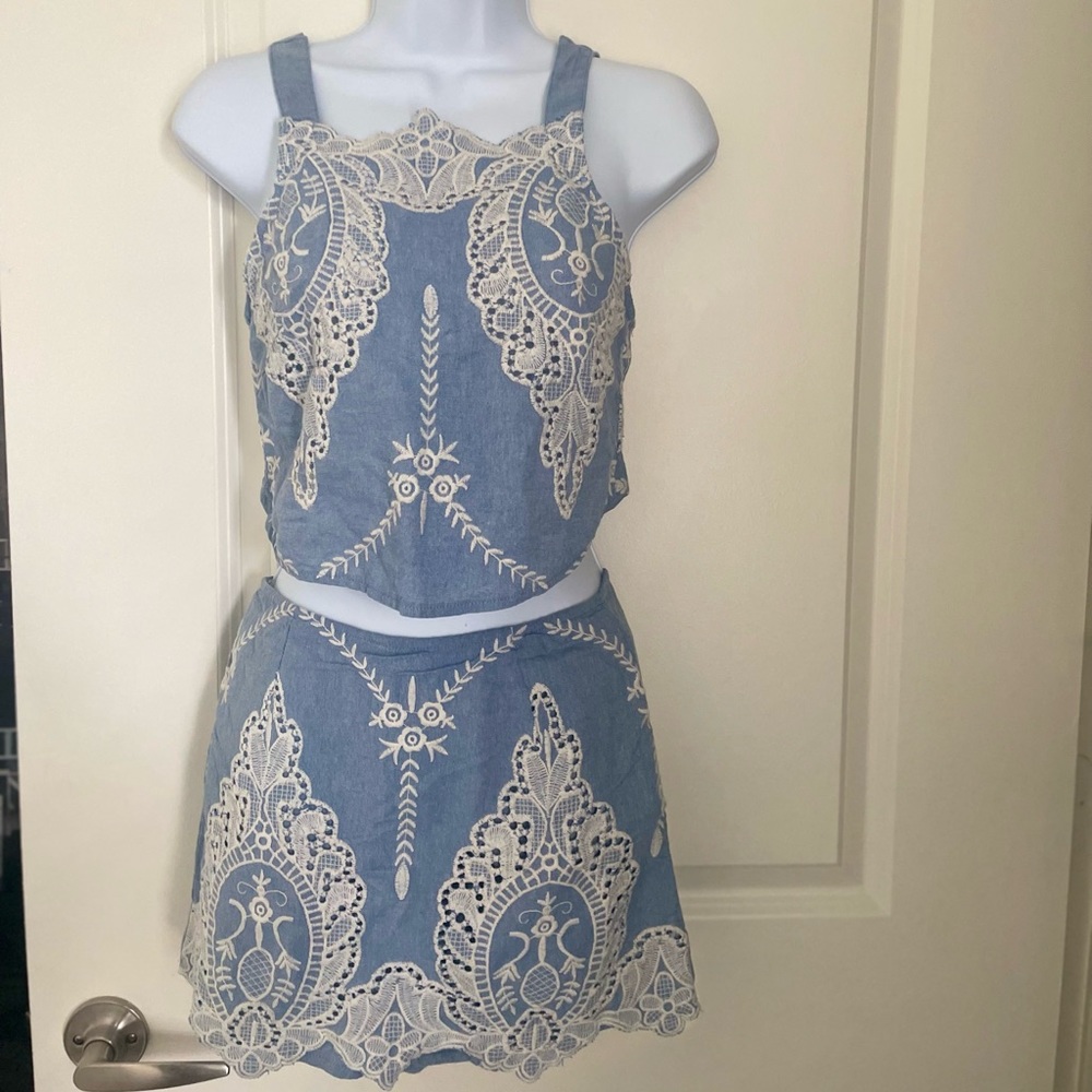 Two piece matching crop top and skirt/short set